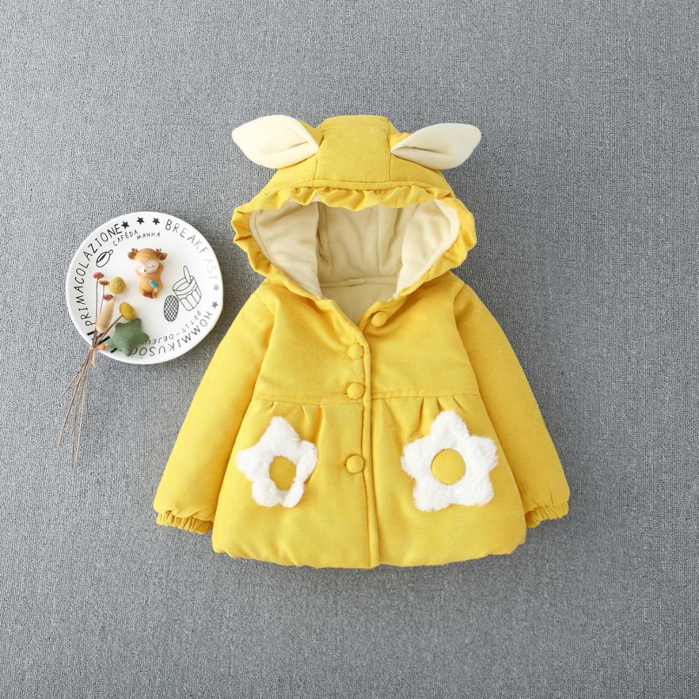 Baby Mäntel für Mädchen Winter Warme Jacken Nette Mädchen Baumwolle Gefütterte Mantel Dicke freundlicher Oberbekleidung Neugeborene Kleidung Kleinkind Mäntel: Gelb / 18m
