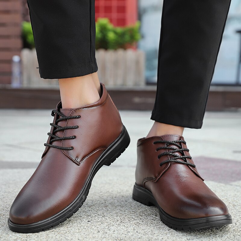 Vinter snöstövlar läder varma pälsstövlar casual plysch stövlar chelsea boots stor storlek 38-47