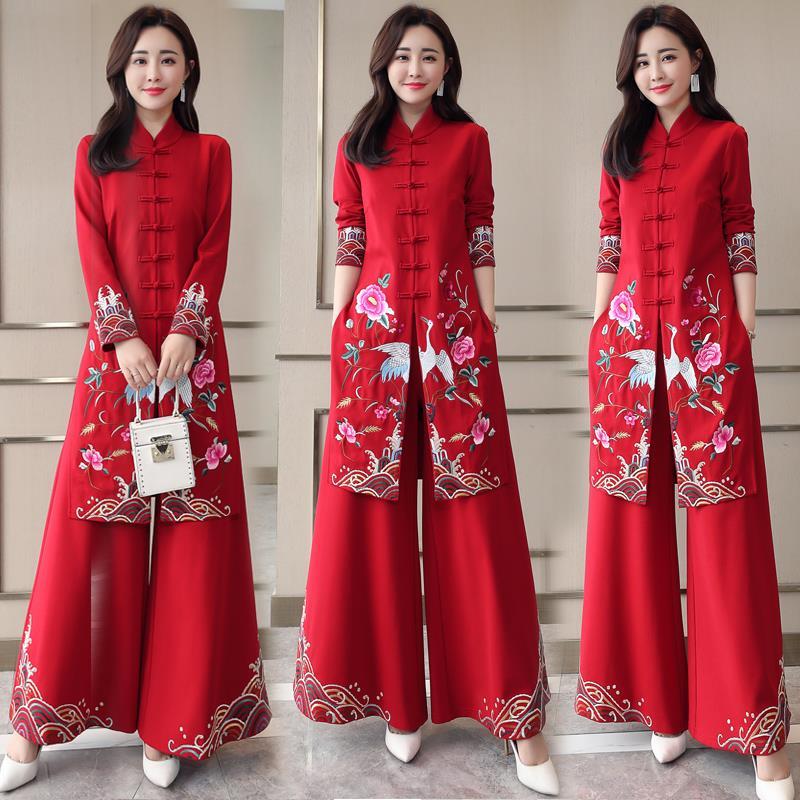 Vietnam Aodai Stili Vestito Lungo Qipao Cheongsam Cinese Vestito Tradizionale Cinese Principessa Chinoise due pezzi Delle Donne Vestiti di Pantaloni