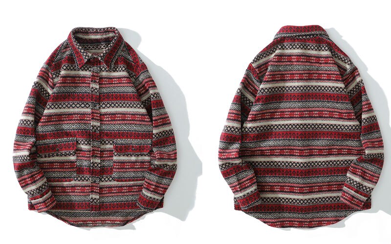 Gonthwide lange ermer tykke skjorter kåper streetwear hip hop geometri farge blokk stripete skjorter herre harajuku casual skjorte topper: Rød / L