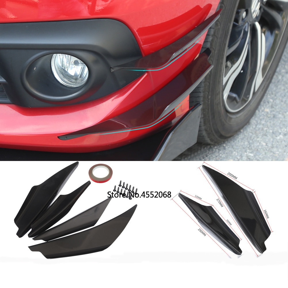 4pcs/set Carbon Look Car Body Spoiler Canards Valence Chin Front Bumper Lip Diffuser Splitter Fins