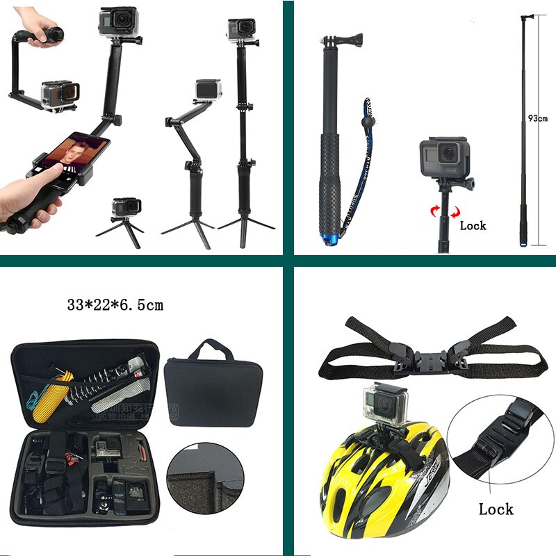 Juego de accesorios para cámara de acción, Kit para GoPro hero 8 7 6 5 Session SJCAM EKEN Xiaomi Yi 4k AKASO, accesorio de montaje con palo para trípode