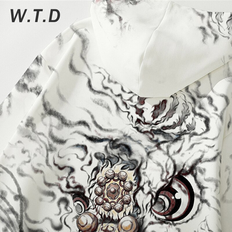 Sudadera para hombre de W.T.D, ropa de calle, estampado de tinta de León, estilo Casual, Sudadera con capucha de lana, sudadera de gran tamaño para hombres