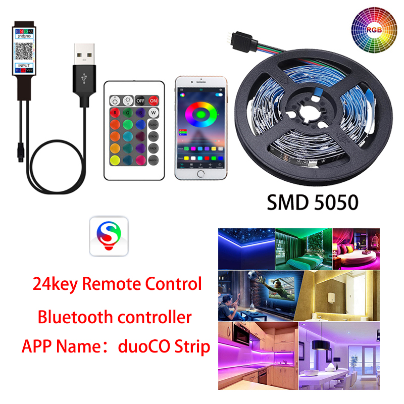 NOWYEY LED Strip 5V 5050 RGB USB Flexible Ribbon With Sound Sensor With 24 Keys Remote Control For TV Background Lighting: Emitting Color3 / 3m