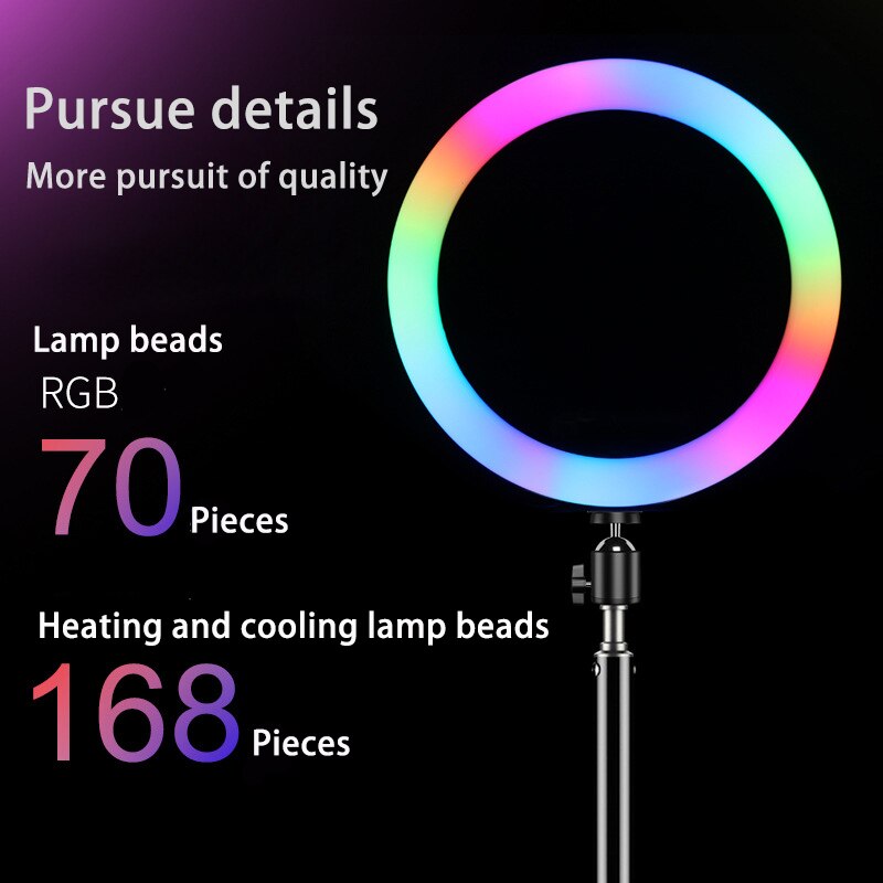 LED RGB Ring Light 20cm 8/10/12/14/18 inch RGB Colorful Photography LED For Live shooting makeup video studio