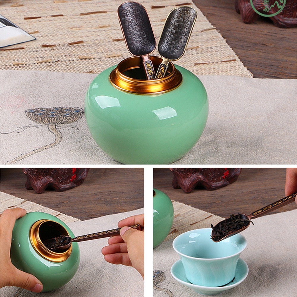 Brons Chinese Theelepel Chinese Groene Thee Lepel Bladeren Chooser Houder Thee Accessoires Tool Voor Chinese Kongfu Thee
