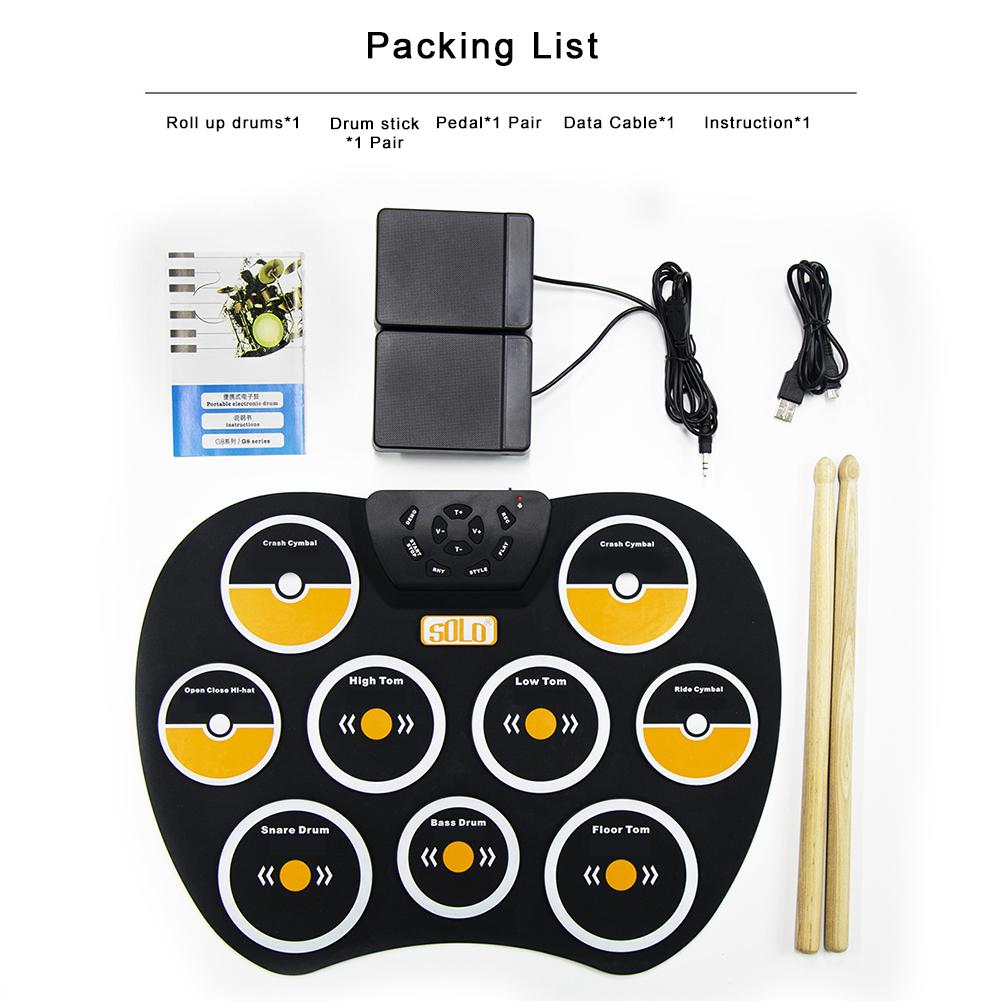 Ensemble de batterie électronique enrouler tambour pratique Pad Midi batterie Kit avec prise casque haut-parleur intégré tambour pédales enfants d'anniversaire