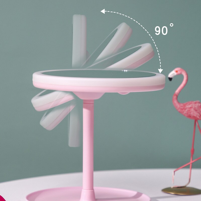 MIROIR DE MAQUILLAGE À LED Avec Lumière dames Maquillage Lampe Avec Rangement de bureau Rotatif Miroir Cosmétique De Forme Ronde Miroirs De Noël