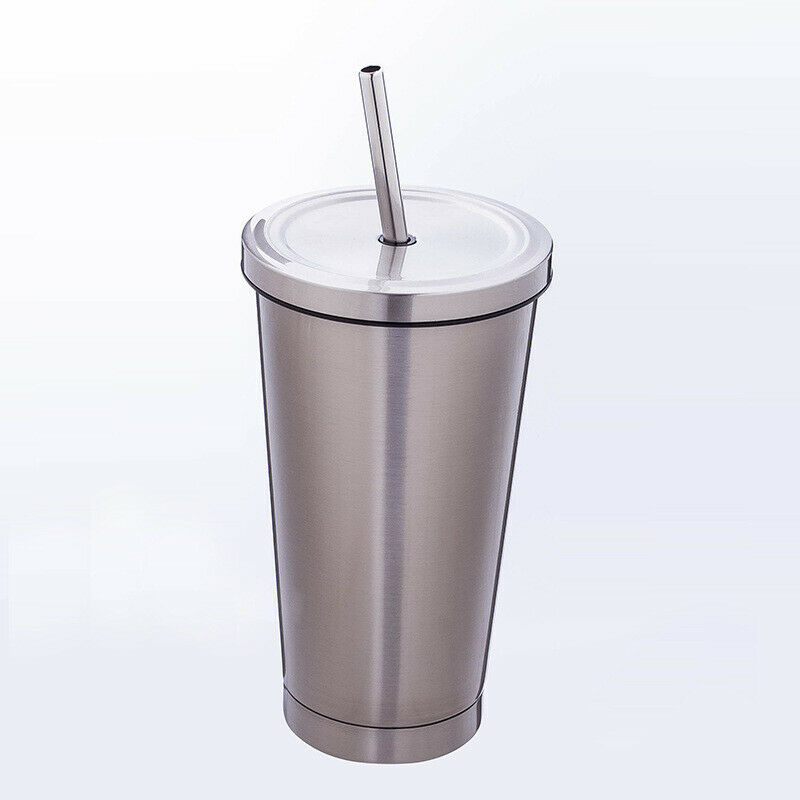 500ml rustfritt stål kopp bærbar reisetumbler kaffekrus med sugerør: En