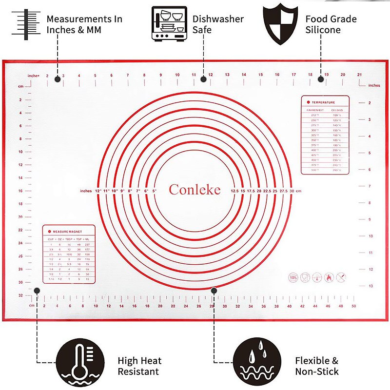 17inch Adjustable Rolling Pin with Non-stick Silicone Baking Mat Cake Rolling Dough Pad Tray Inner Liner Pads Baking Pastry Tool