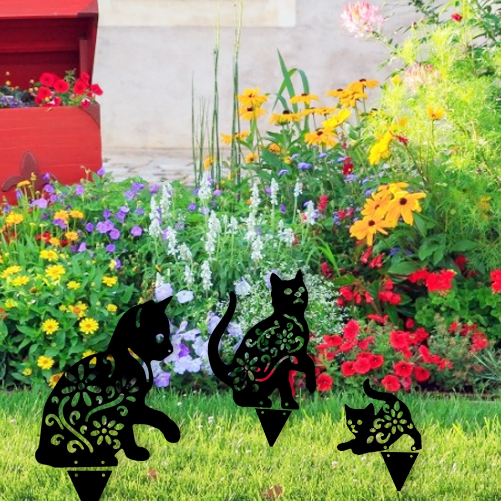 Garden Iron Cat Garden Decoration Metal Cat Garden Art Stakes Black Cat Silhouette Yard Decoration Repel Rodents Birds Rabbits