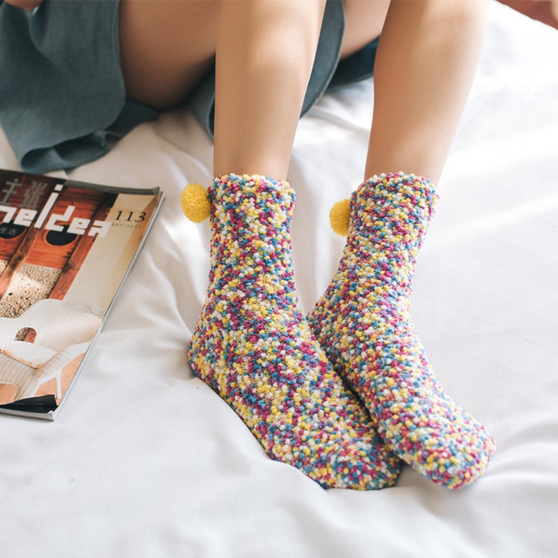 Mujeres invierno espesar de Térmica calcetines cachemir coral terciopelo interior de piso suave calcetines de pastel Calcetines