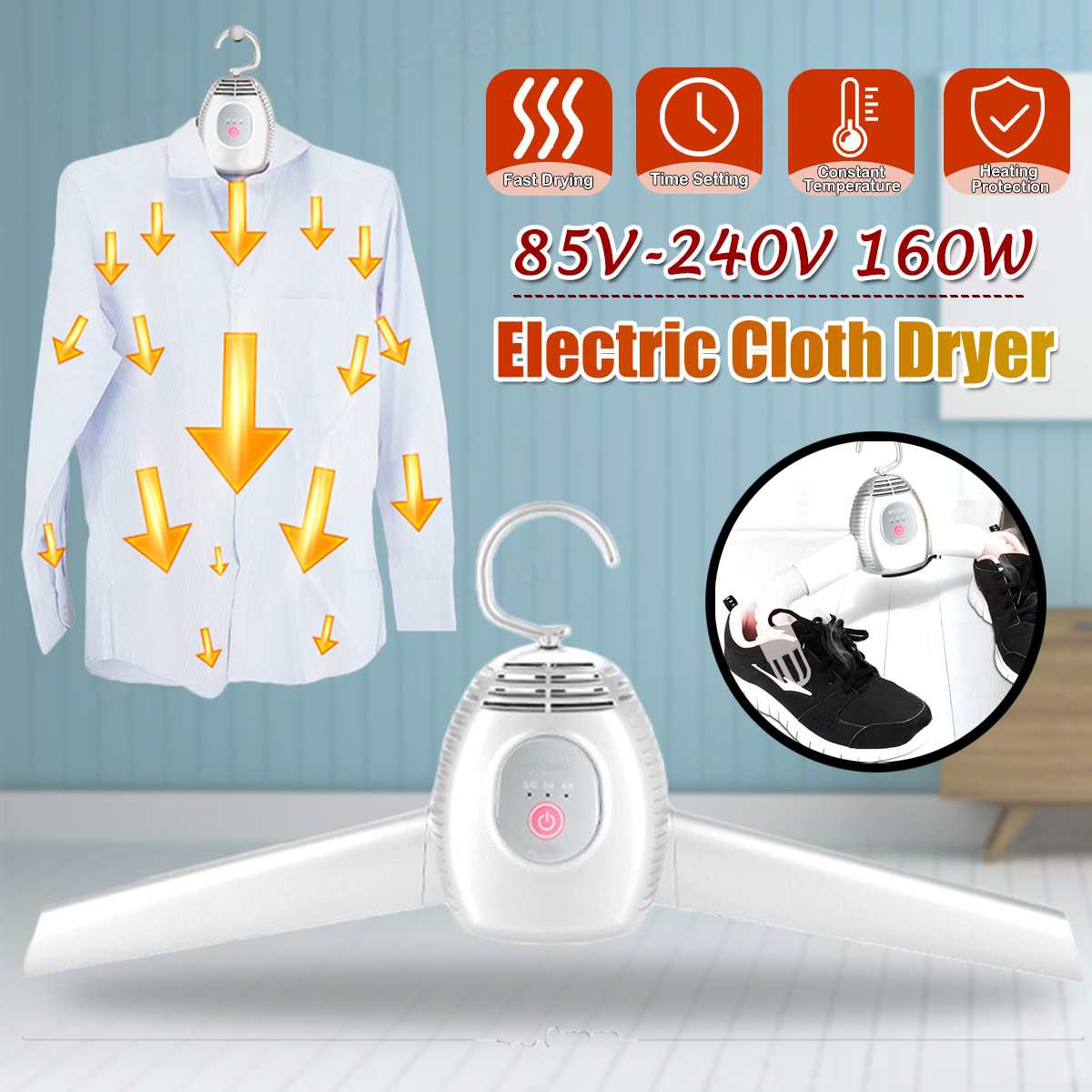 220V Portable Electric Clothes Drying Rack Folding Shoes Dryer Cold Air Drying Clothes Dryer Electric Heater For Home Travel