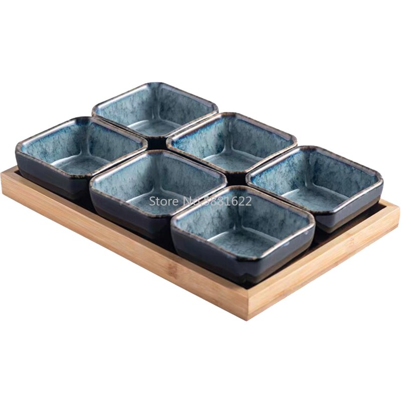 Ceramic Grid Fruit Plate Snack Plate Serving Platter Japanese Small Dish with Tray Home Desktop Dried Fruit Snack Tray