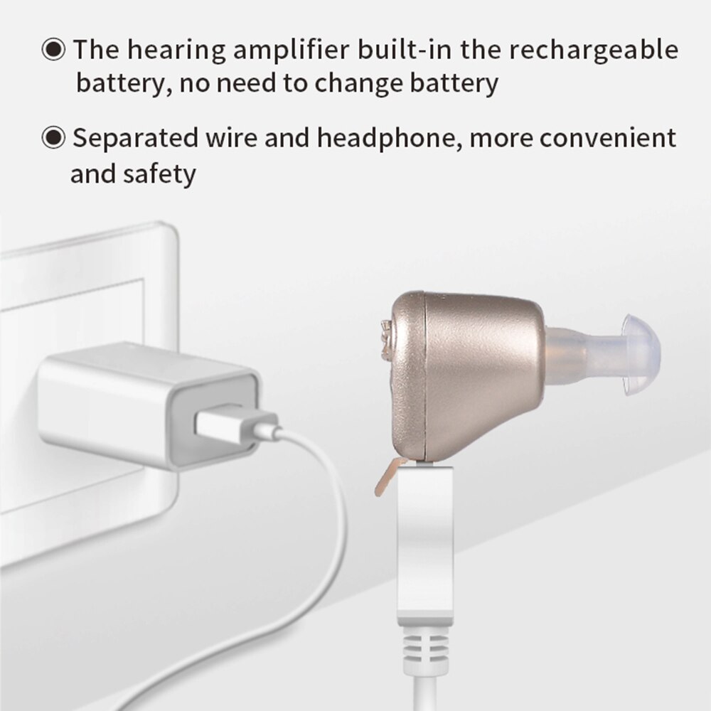 Gehoorapparaat Onzichtbare Ite Oplaadbare Usb Opladen Geluidsarme Ouderen Doof Versterker Hoortoestellen