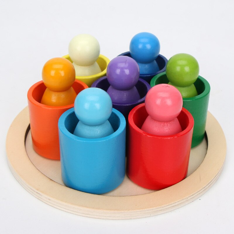 Rainbow Stacker Montessori Wooden Rainbow Block Colorful Wooden Toys Matching Rainbow Stacker Learning Educational Counting Toy: NO 6