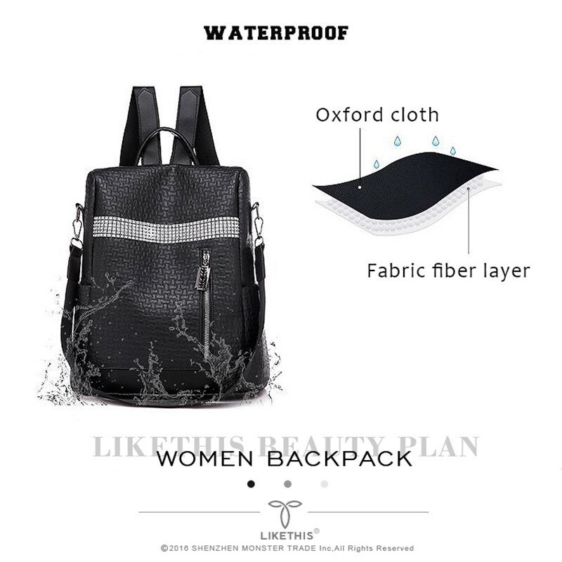 Likeeste mochila feminina escolar de couro, mochila feminina de alta qualidade feita em couro sintético de poliuretano, estilo 2019