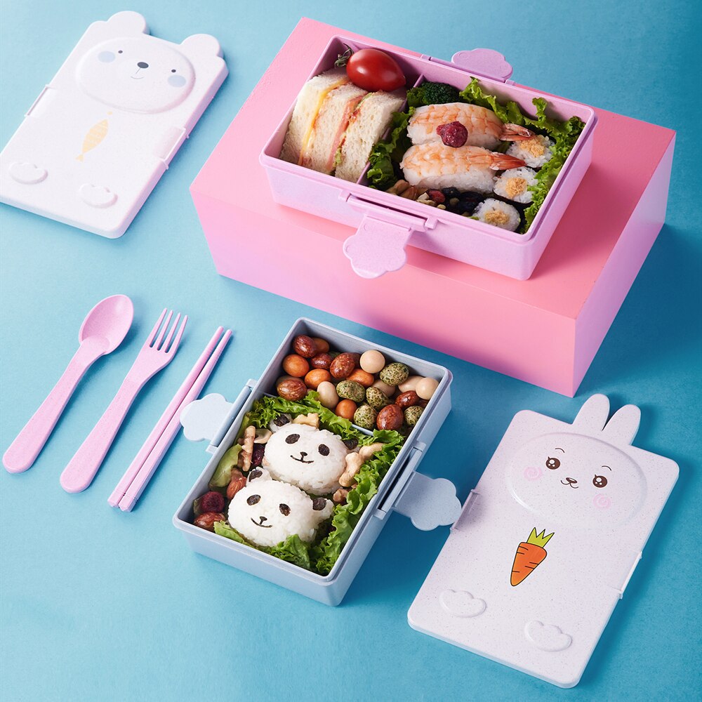 Cute Bento Lunch Box Kawaii for Kids School Children Japanese Style Kindergarten Baby Bread Sandwich Food Box Plastic