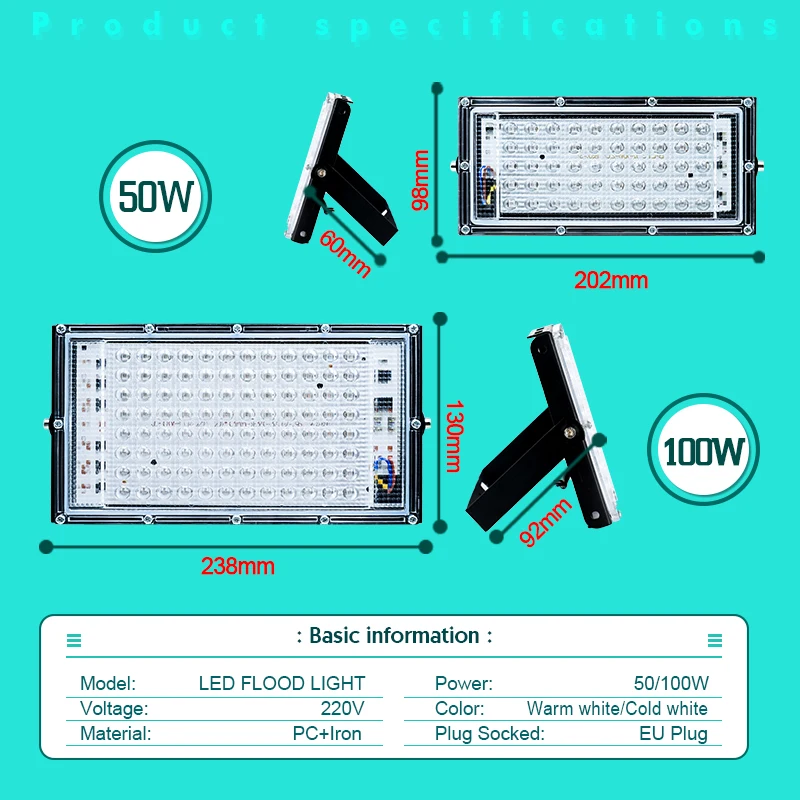 2Stck Flutlicht 50W 100W LED Flutlicht Weiß Warmes Licht AC 220V 230V IP65 Wasserdichte scheinwerfer Außen Beleuchtung Boden Lampe