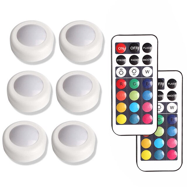 Dimmable RGB LED Lights Kitchen Lamp Touch Sensor Wardrobe/Closet/Cabinet Night Light Puck Light with Remote Controller 12 Color: 6 Lamp 2 Controller