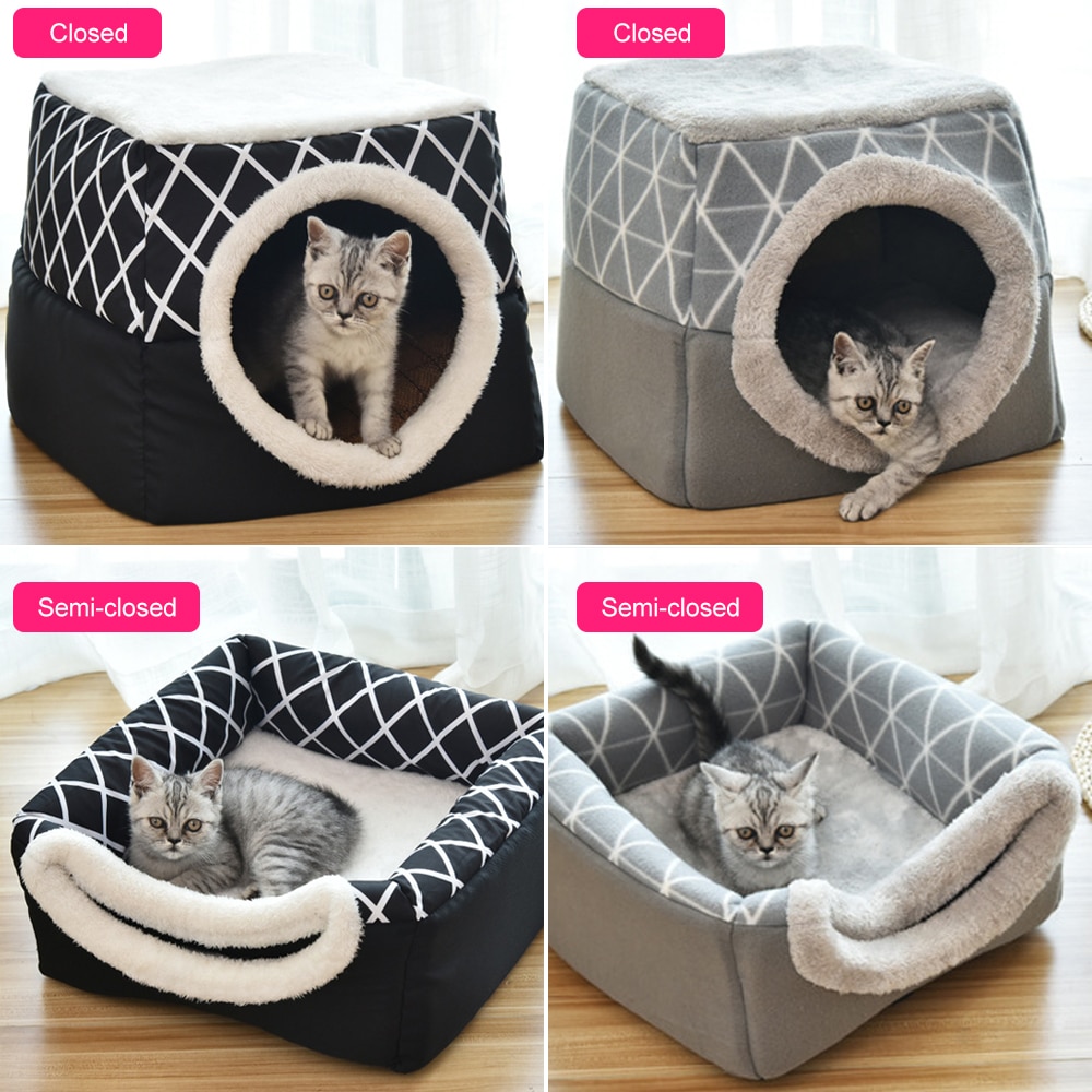 Kæledyrsseng til katte hunde blød reden kennel seng hule hus sovepose mat pad pad telt kæledyr vinter varme hyggelige senge 2 størrelse l  xl 2 farver
