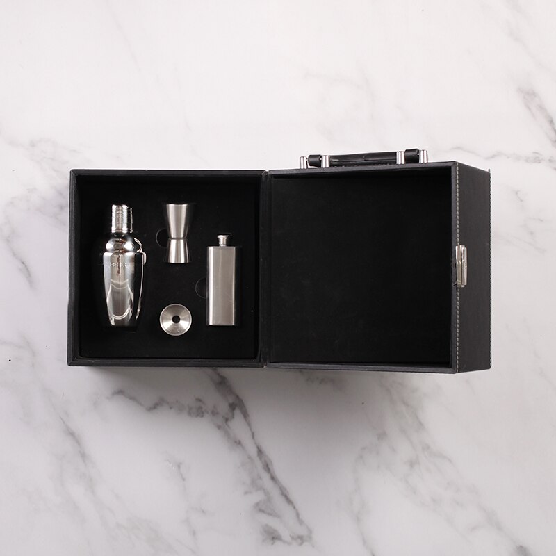 Cocktail Bar Set With Leather Case Including Jigger Hip Flask Strainer Funnel Ice Tongs Cocktail Shaker Set