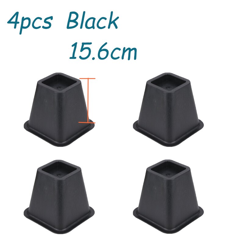 4/8 stk sort plast seng stiger sæt stolelift blokke elefant fødder møbel hæve hjælpemiddel til at hæve seng stol kopper firkantede: 16.4 x 16.4 x 15.6 cm 4 stk