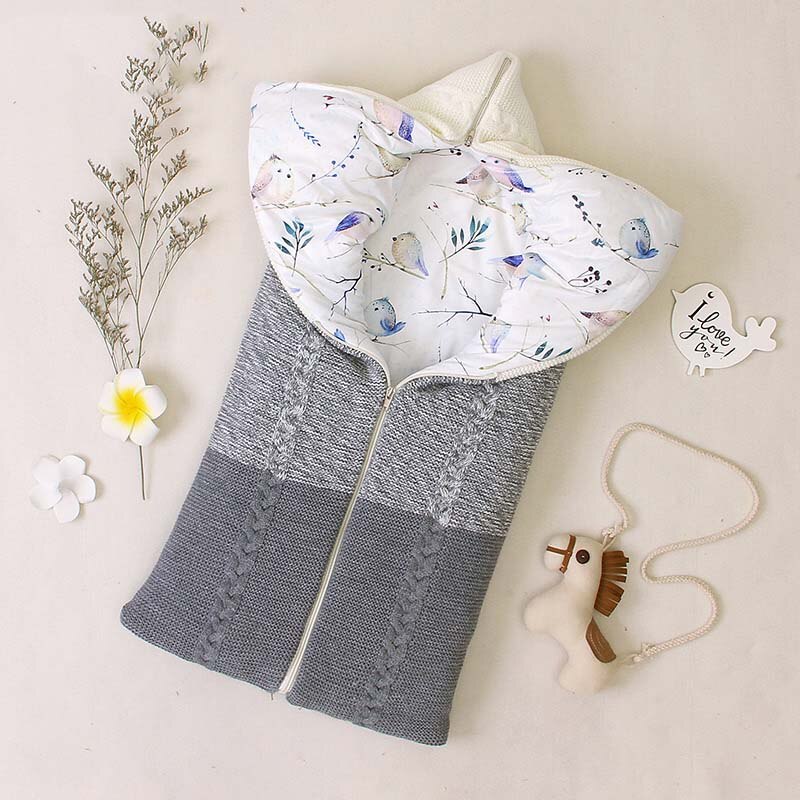 Pasgeboren Baby Winter Gebreide Fleece Slaap Sack Peuter Envelop Wandelwagen Zak Meisje Inbakeren Wrap Deken Stuff Voor Jongen Pasgeborenen Wikkeldeken Baby: B-gray-white