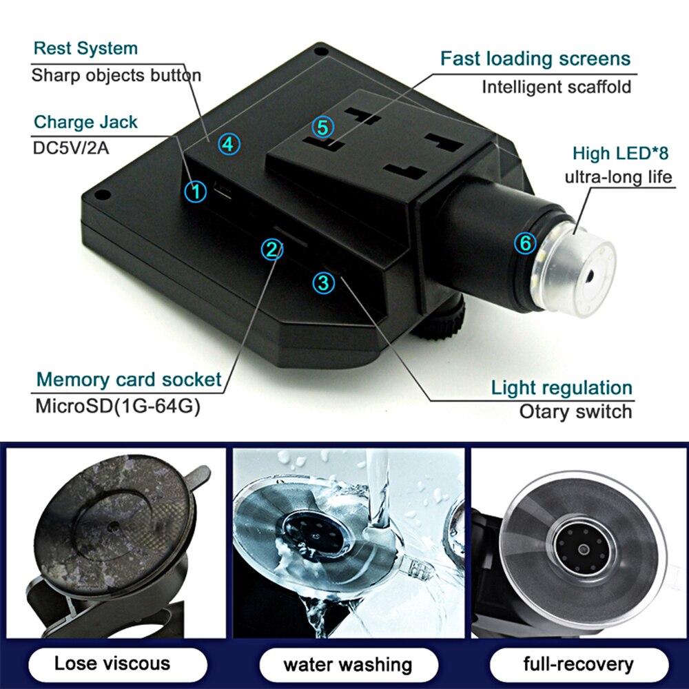600X 4.3" Inch Digital LCD Display 3.6MP Electronic Digital Video Microscope Portable LED Magnifier Built-in Battery Microscopio