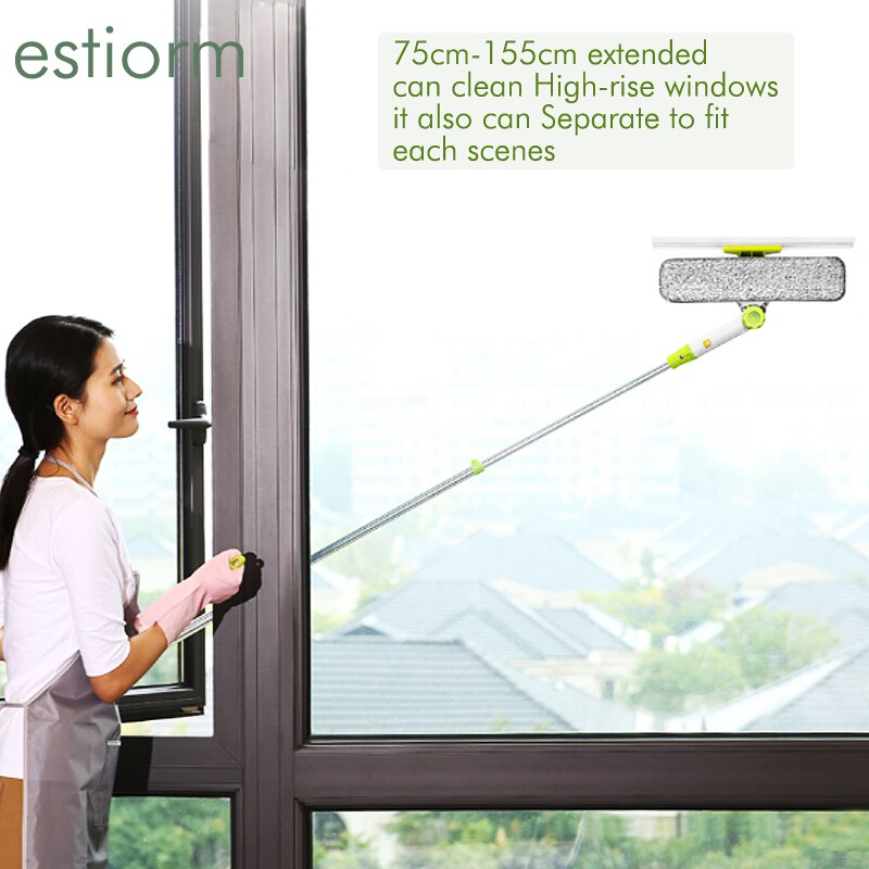 2 in 1 Adjustable Angle Window Cleaner with Long Extendable Pole - High Rise Window Cleaning Tool, Window Washer with Squeegee