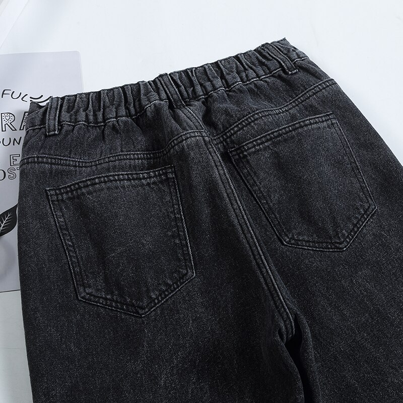 Winter Jeans For Women Thicken Warm Loose Fleeces Denim Trousers Ankle-length Gray Solid Harem Pants Students Wear P9505
