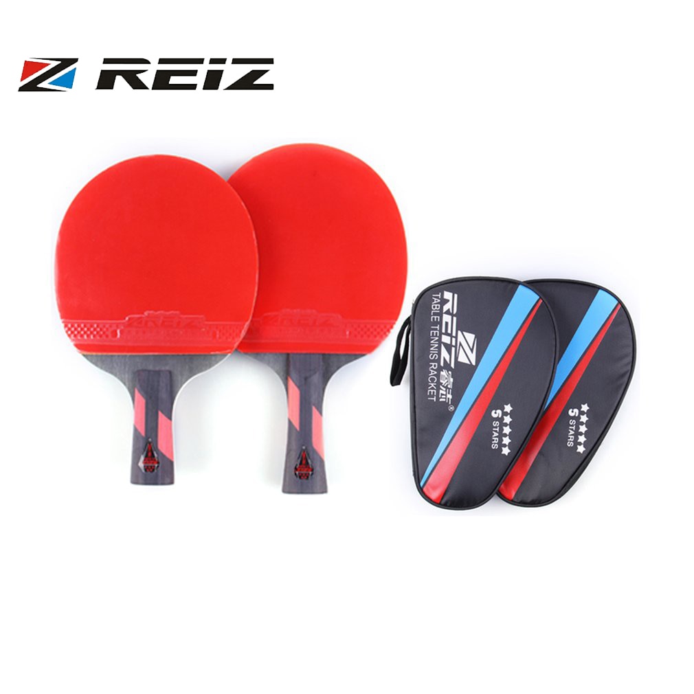 Raqueta de tenis de mesa REIZ 5 estrellas con mango corto o largo, raqueta de entrenamiento de Ping Pong de mano caso