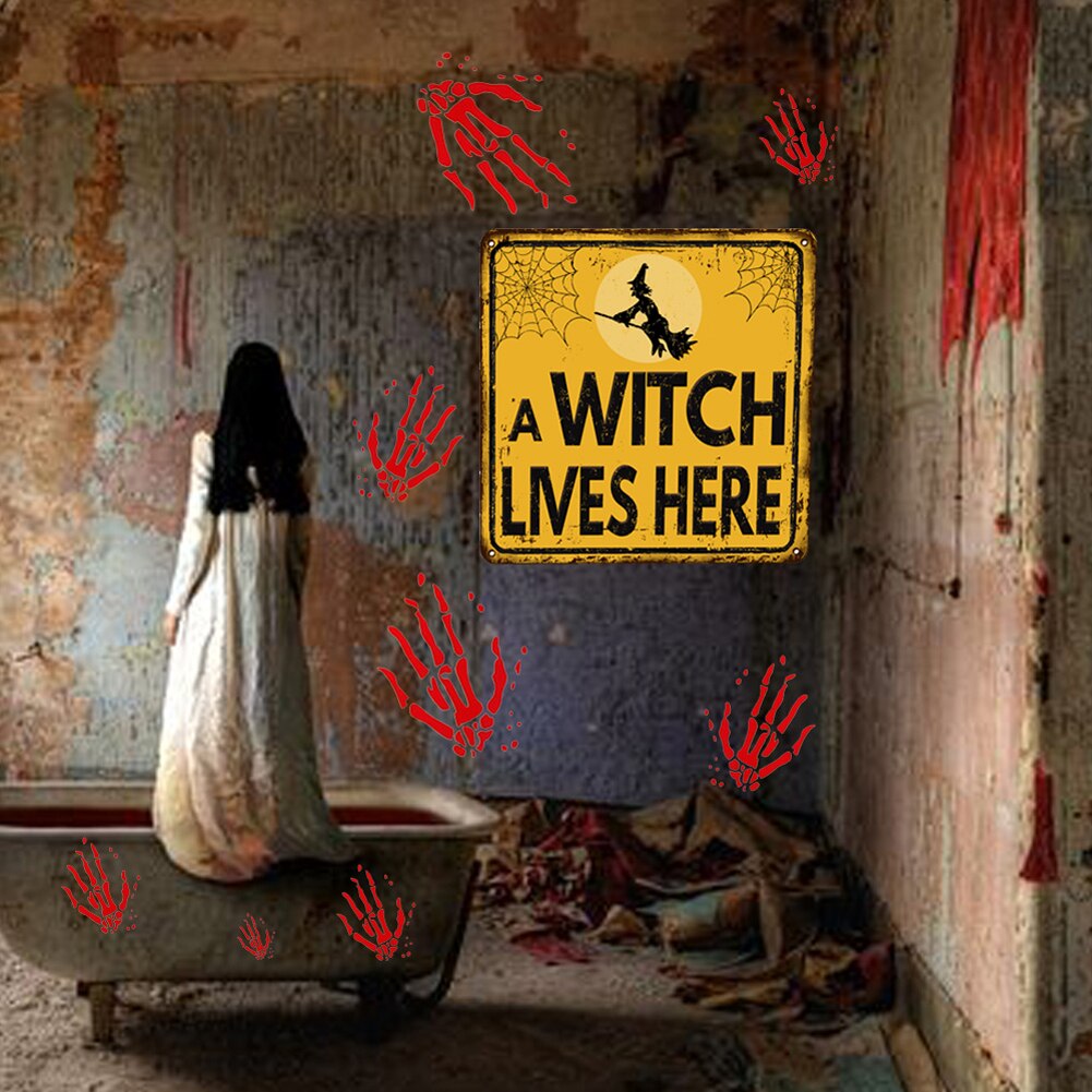 Halloween Warning Sign Sticker Self-adhesive Horror Wall Sticker Party Decorative Decals