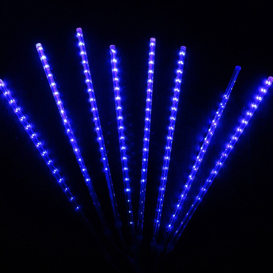 Blue Falling Rain Lights Meteor Shower Rain LED Lights 50/30CM 8 Tubes Christmas Tree Icicle String Lights For Wedding Party: Blue / 8PCS 30CM Tube / 110V US Plug