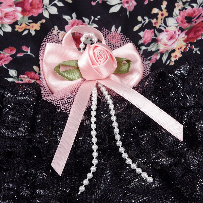Vestido estampado Floral para mascotas, ropa para perro pequeña, falda de disfraz de Bulldog Francés, bonito collar negro para chica de verano
