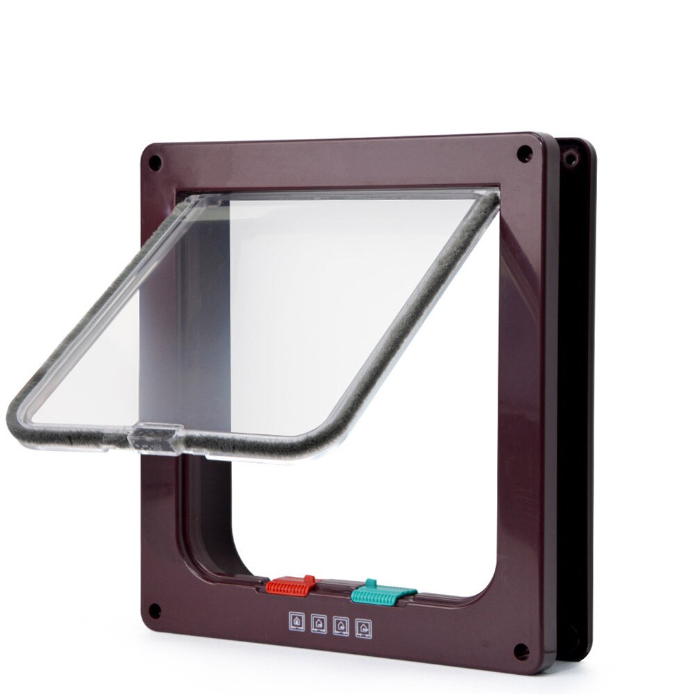 Porte intelligente à 4 voies pour animaux de compagnie, verrou de sécurité en plastique ABS, rabat pour chien et chat, interrupteur contrôlable, fournitures pour petits animaux de compagnie: Coffee / L