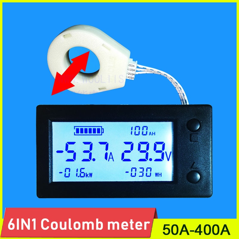 Dc 0-300V ± 50A 100A 200A 400A Batterij Monitor Digitale Spanning Stroom Capaciteit Voltmeter Soc Hall sensor 12V 24V 36V 48V