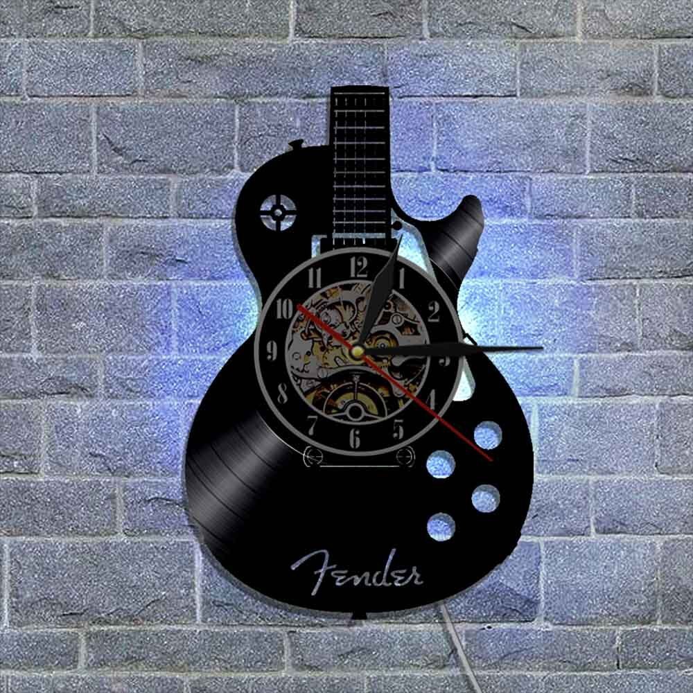 Guitar Shape Wall Clock Vinyl Record Wall Clock Living Room Wall Hanging Clock (without Lamp Shipment without Battery)