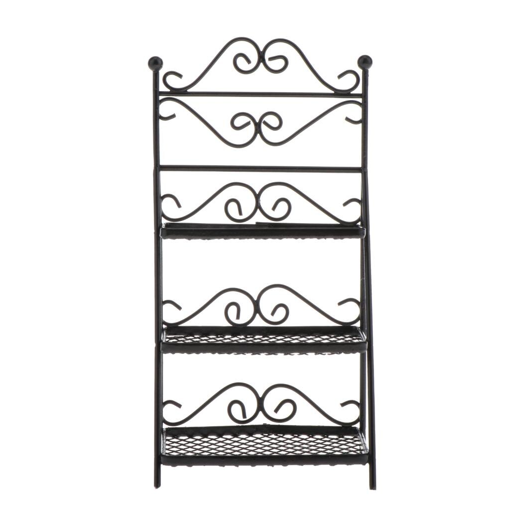 1Pc 1:12 Black Dollhouse Mini Metal Shelf Flower Stand Rack Decor Accessory: 4.5x14cm