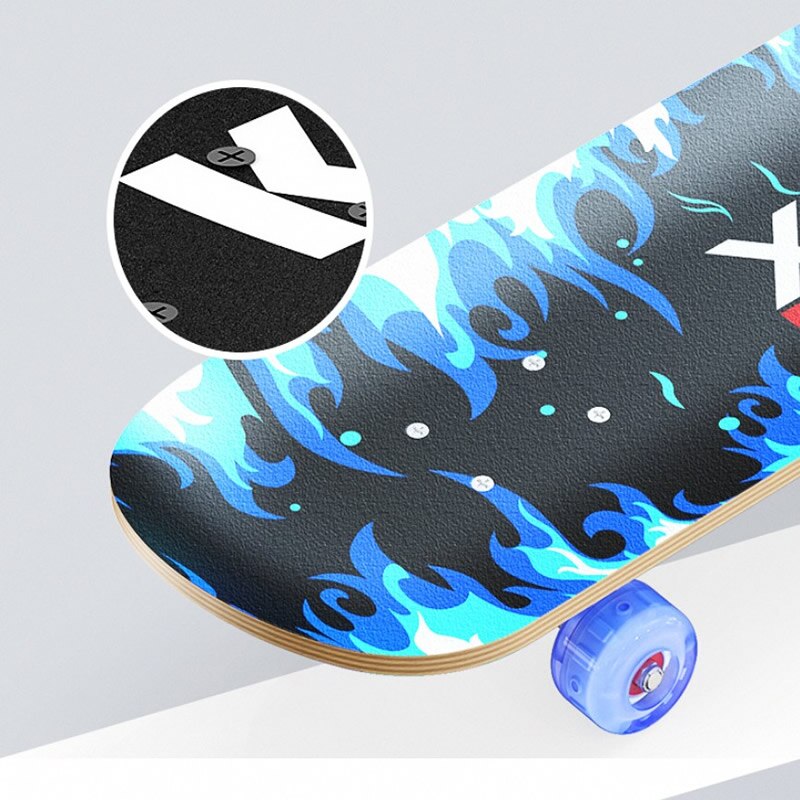 Skateboard 80x20x10cm Double Kicktail Cruiser Rocker Board 6 Layer Maple Flashing Wheels Teenager Sidewalk Skating Board
