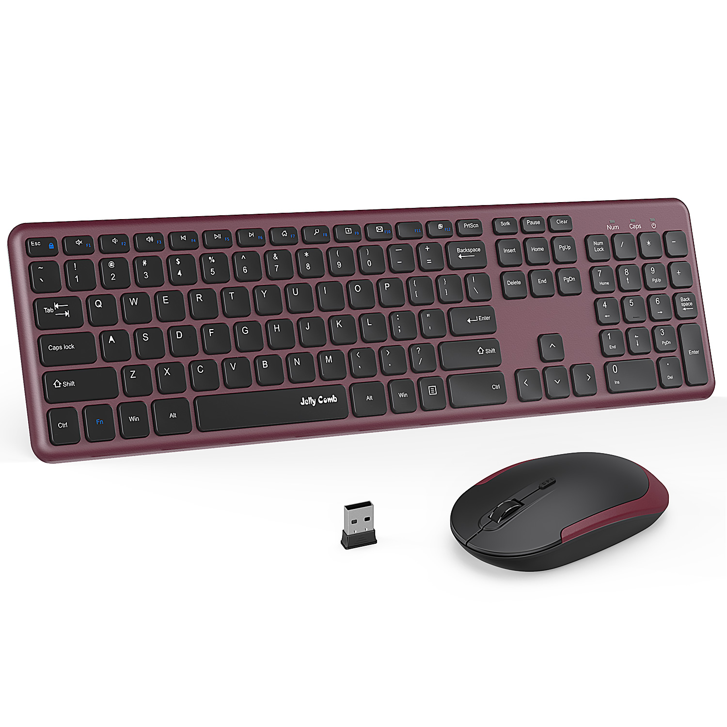 Jelly Comb Wireless Keyboard and Mouse Combo 2.4GHz Ultra Thin Mouse Full Size Keyboard with Number Pad for Computer PC Notebook: Default Title