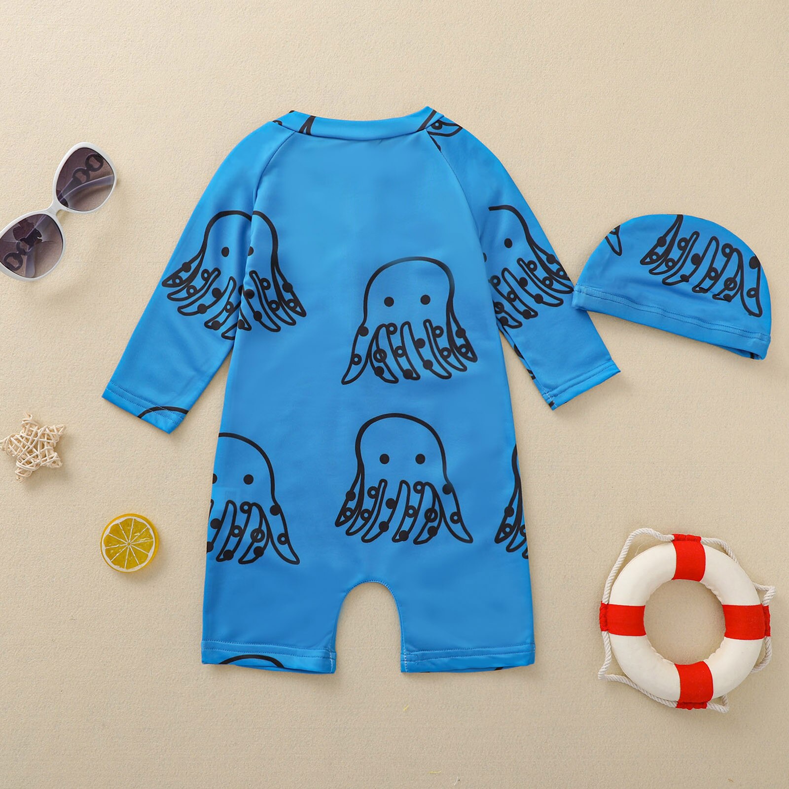 Baby Boy Badmode Een Stuk Badpak 1-6y Peuter Jongens Lange Mouwen Cartoon Swimwears Met Badmuts Kostium Kapielowy