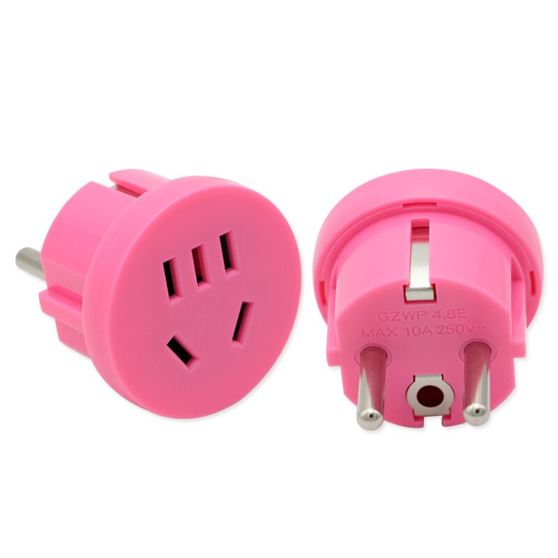 Mini unversal europæisk stikadapter us au cn til eu stik usa aus vægoplader stik adapter konverter 2 runde ben  ac 100v-250v: Lyserød