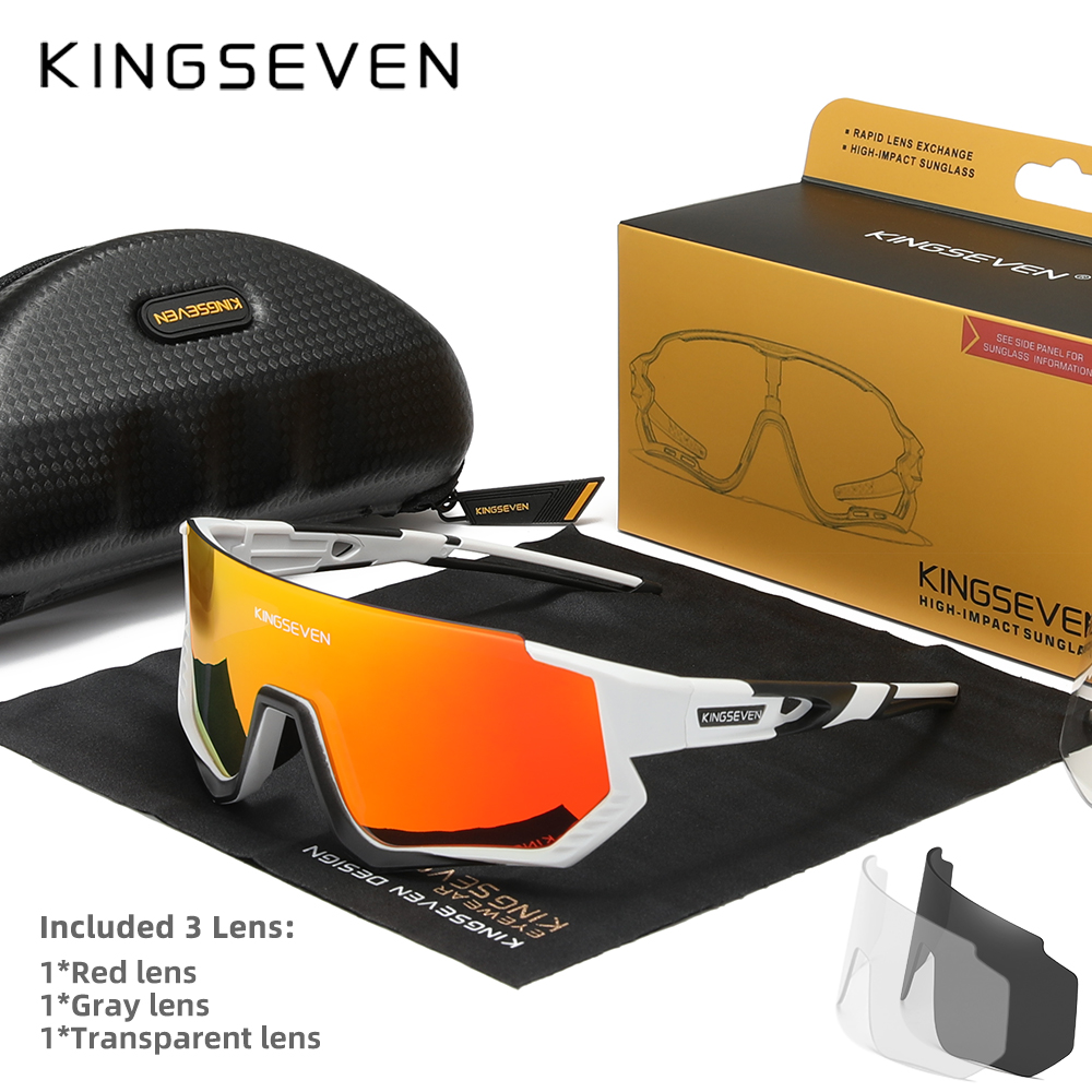 Kingseven cykelsolglasögon polariserade glasögon  uv400 solglasögon för körning och fiske för män och kvinnor, mtb, racercykelglasögon 3 linser: Himmelsblå