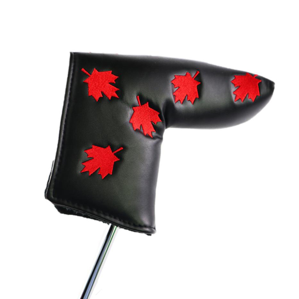 Prestaties Pu Leather Putter Club Head Cover Headcover & Dikke Voering, Maple Leaf Borduurwerk