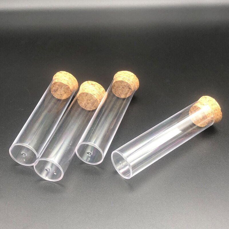 Tubo de ensayo de plástico de fondo plano con tubo de embalaje de corcho, 25x95, lote de 50 unidades