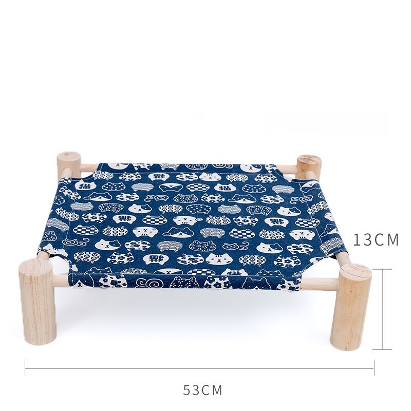 Cama elevada extraíble para gatos, casa de madera de lona transpirable para conejos pequeños, suministros para perros: 2 Blue Cat