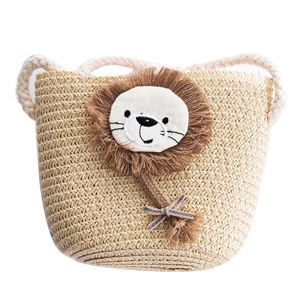 Casual Zomer Leeuw Stro Messenger Bags Mini Strandtas Leuke Croosbody Schoudertas: Beige