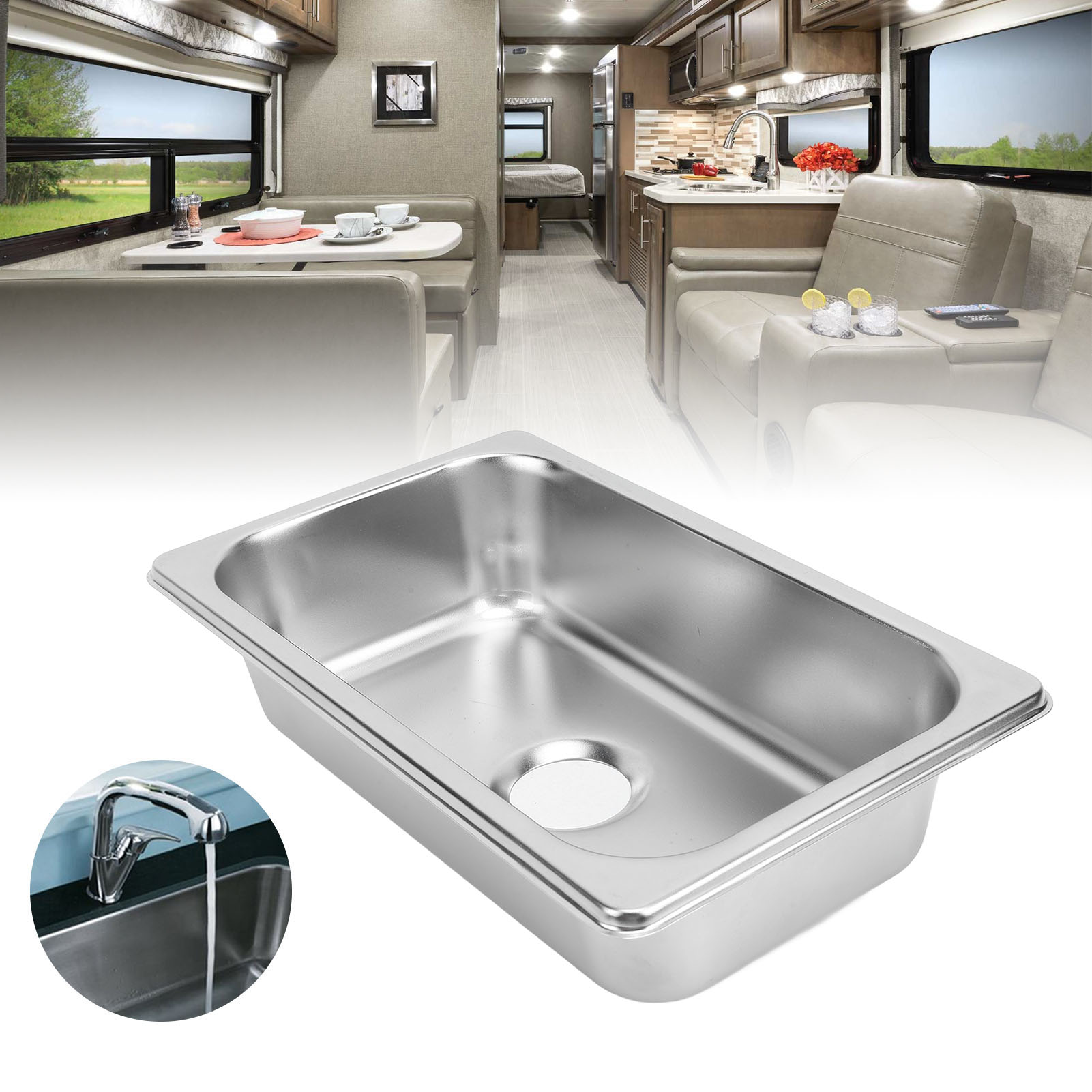 Küchenspüle, Waschbecken, Spüle, Küche, rechteckiges Handwaschbecken, Spüle mit 40 mm Abwasserauslass für Boot, Wohnwagen, Yachten, Boote