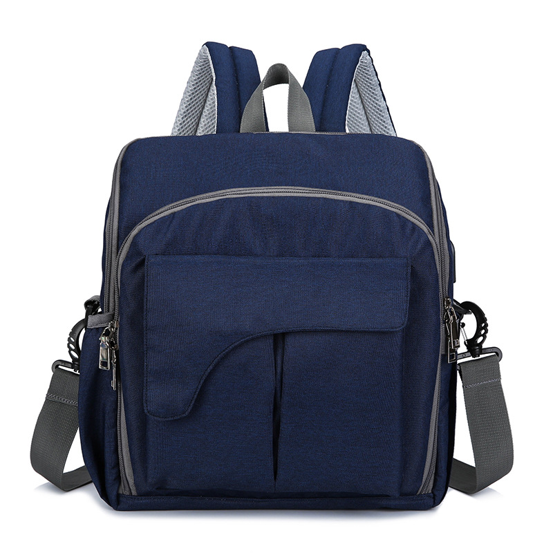 Dobbelt skulder moder taske multifunktionel bærbar baby pleje taske med stor kapacitet: Mørkeblå
